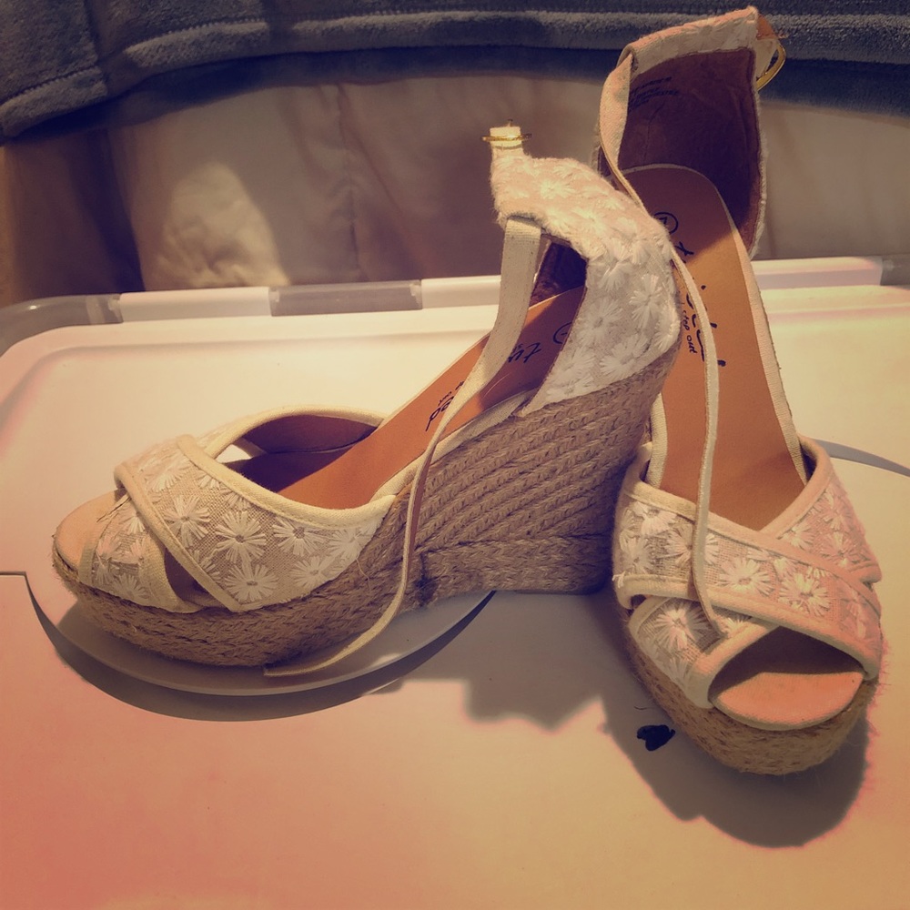Cream Wedge Sandals